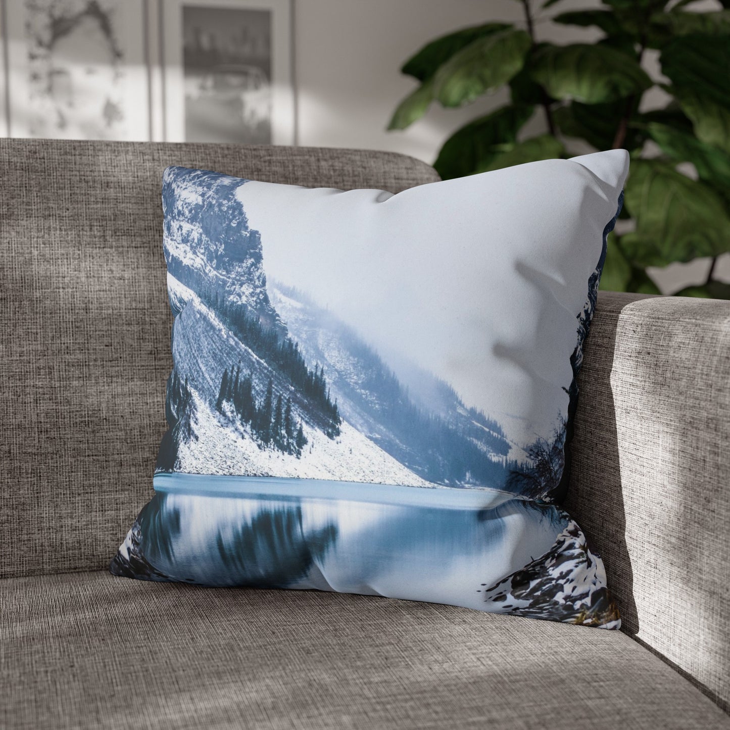 Faux Suede Square Pillowcase with Landscape