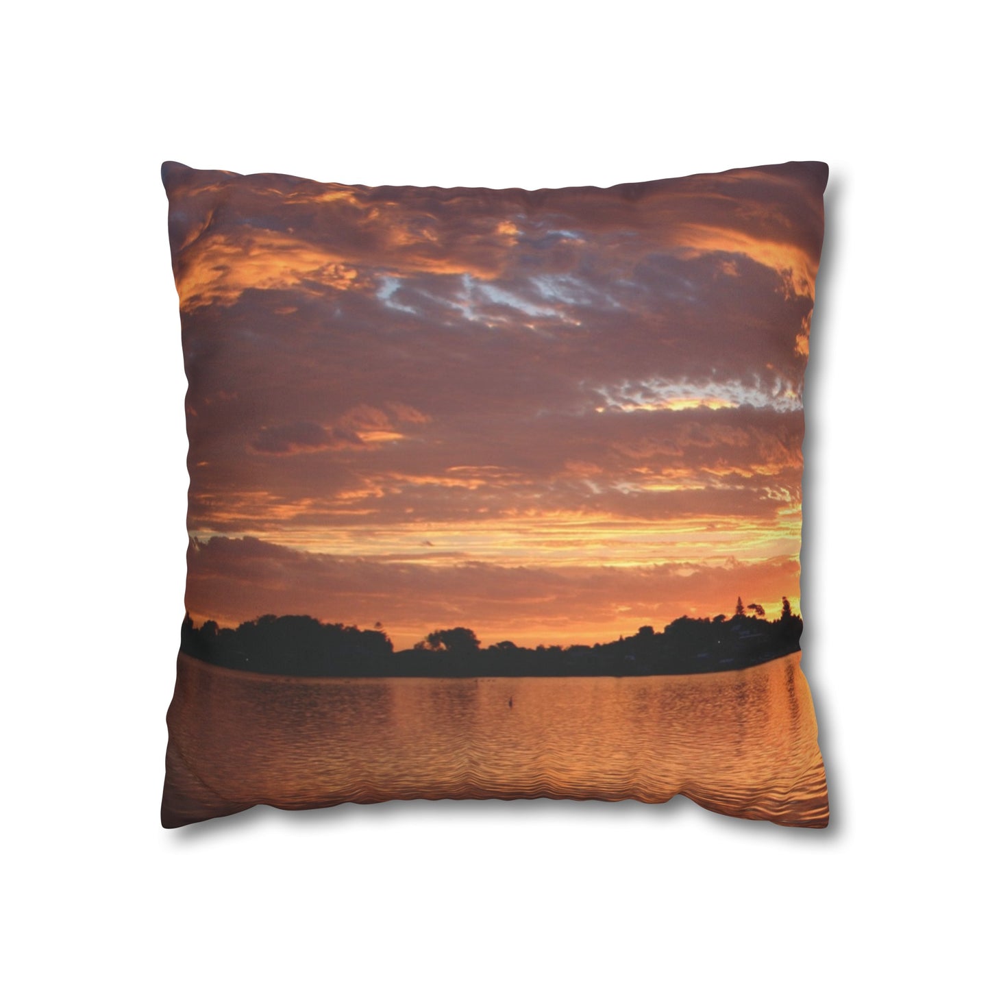 Faux Suede Square Pillowcase with Landscape