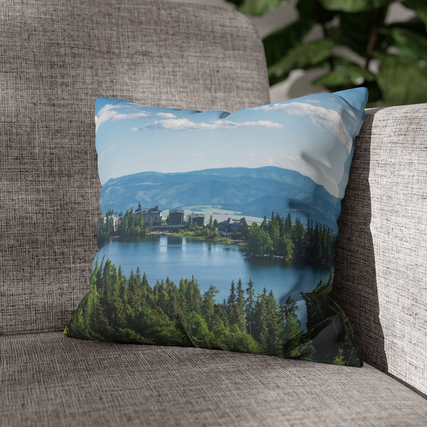 Faux Suede Square Pillowcase with Landscape