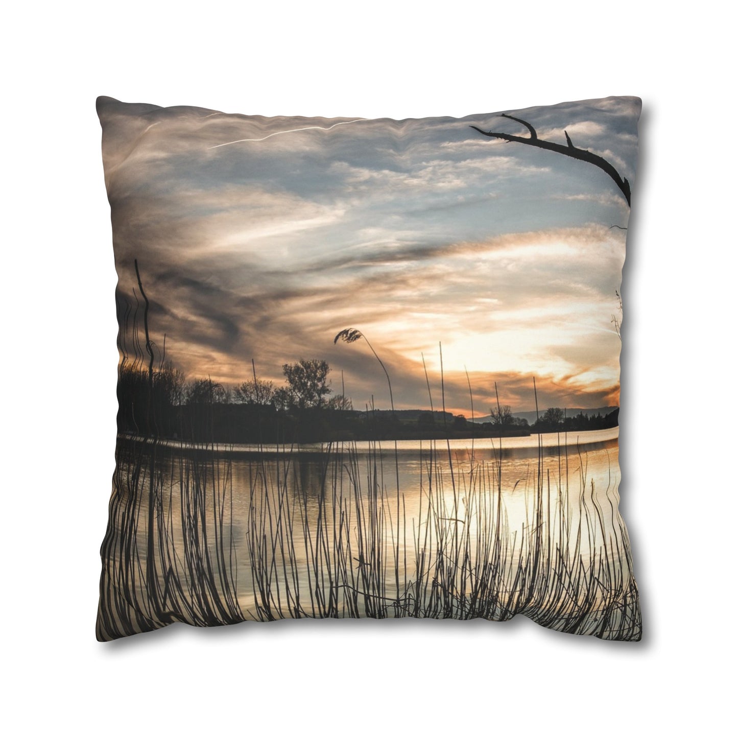 Faux Suede Square Pillowcase with Landscape