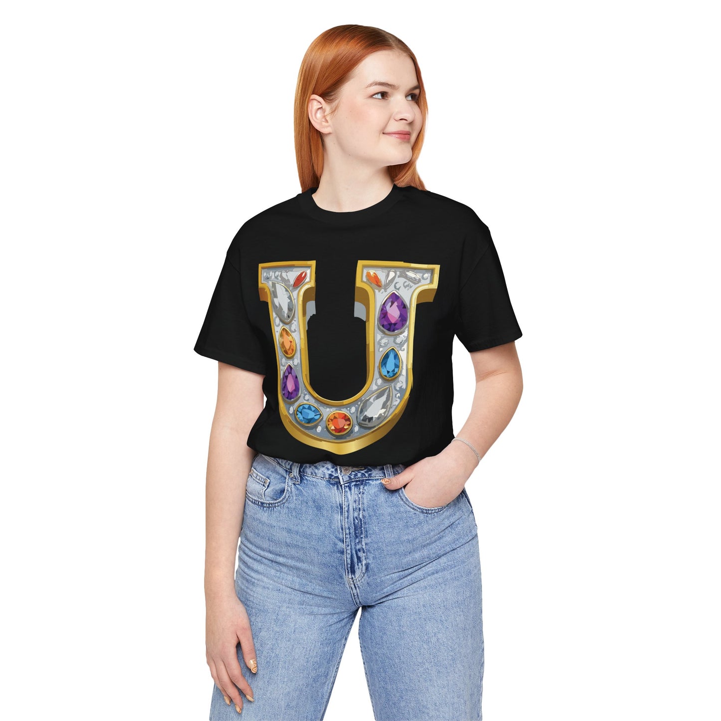 Letter Shirt, Shirt with Letters, Tee Shirt with Gold Letter, Shirt with Antique Letters