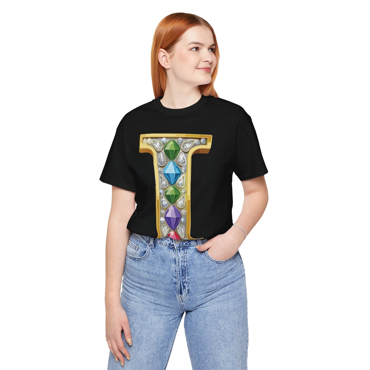 Letter Shirt, Shirt with Letters, Tee Shirt with Gold Letter, Shirt with Antique Letters