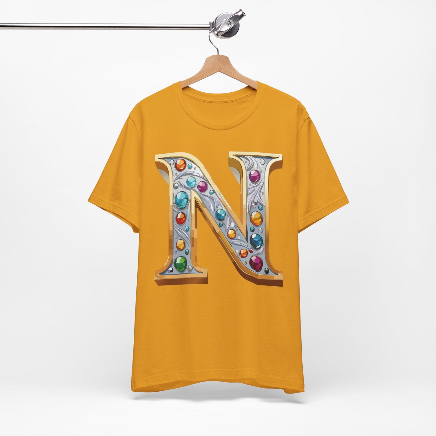 Letter Shirt, Shirt with Letters, Tee Shirt with Gold Letter, Shirt with Antique Letters