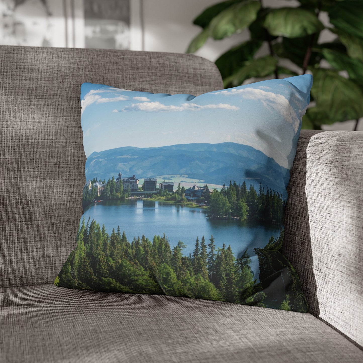 Faux Suede Square Pillowcase with Landscape