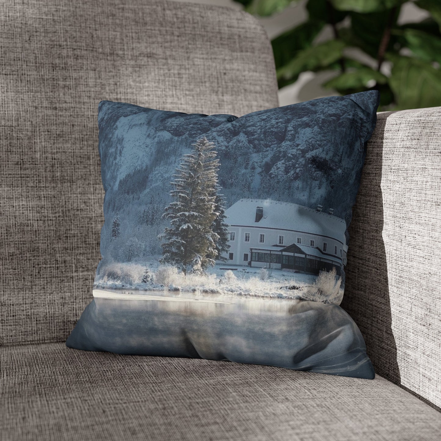 Faux Suede Square Pillowcase with Landscape