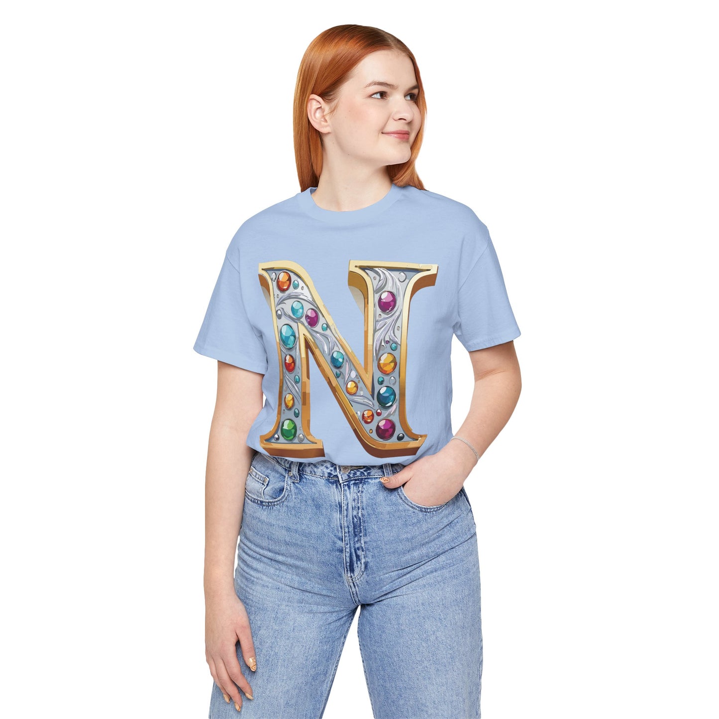 Letter Shirt, Shirt with Letters, Tee Shirt with Gold Letter, Shirt with Antique Letters