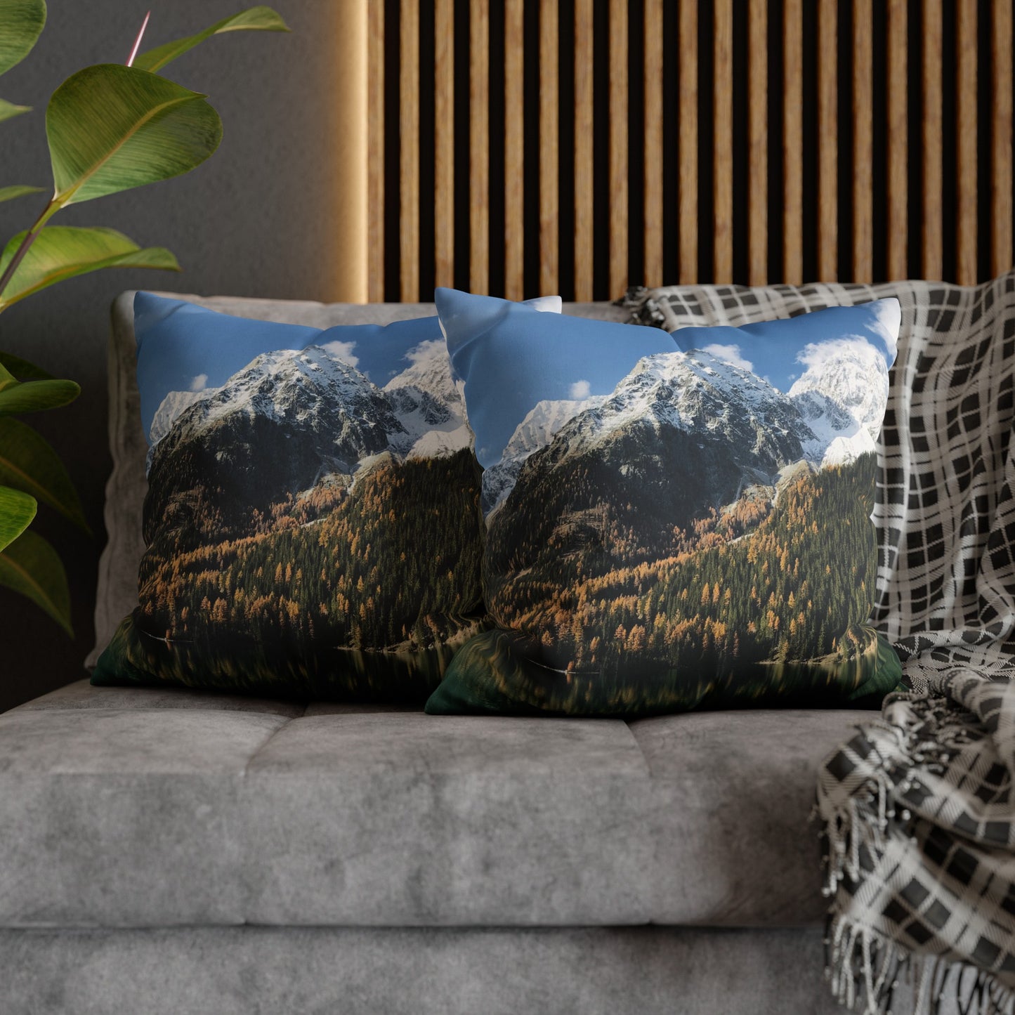 Faux Suede Square Pillowcase with Landscape