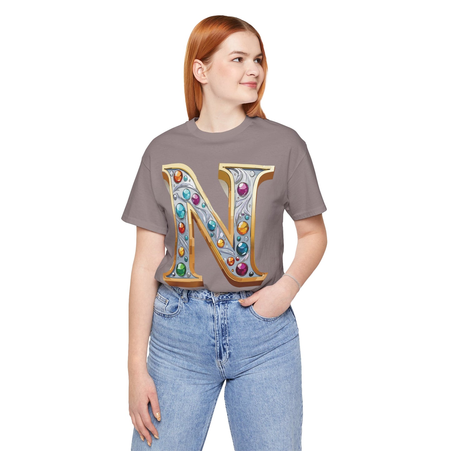 Letter Shirt, Shirt with Letters, Tee Shirt with Gold Letter, Shirt with Antique Letters