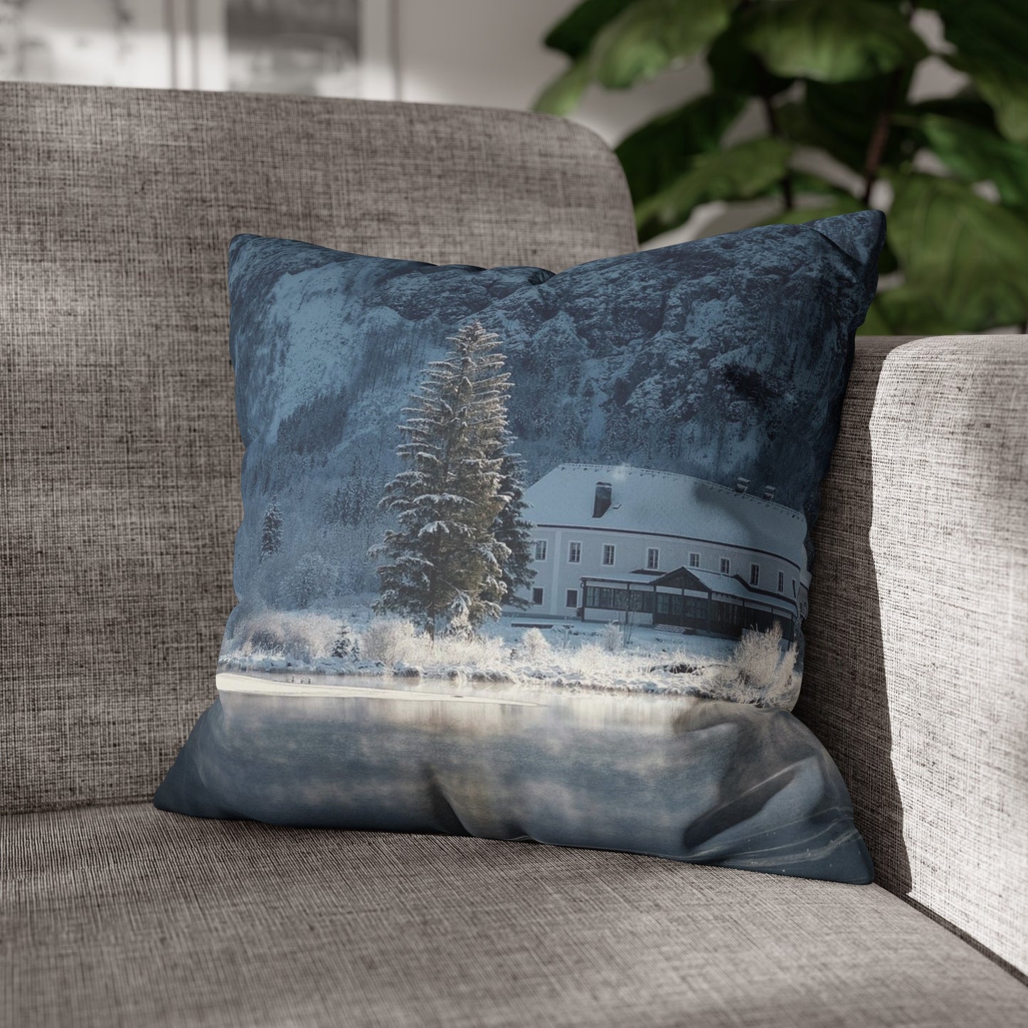 Faux Suede Square Pillowcase with Landscape