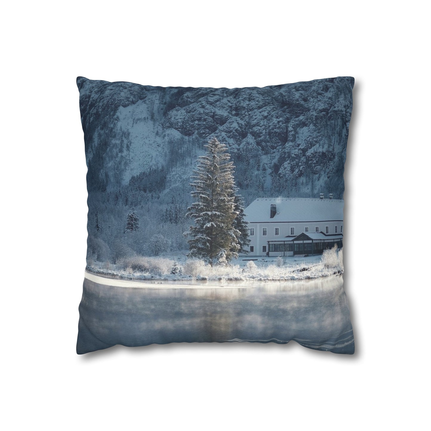 Faux Suede Square Pillowcase with Landscape