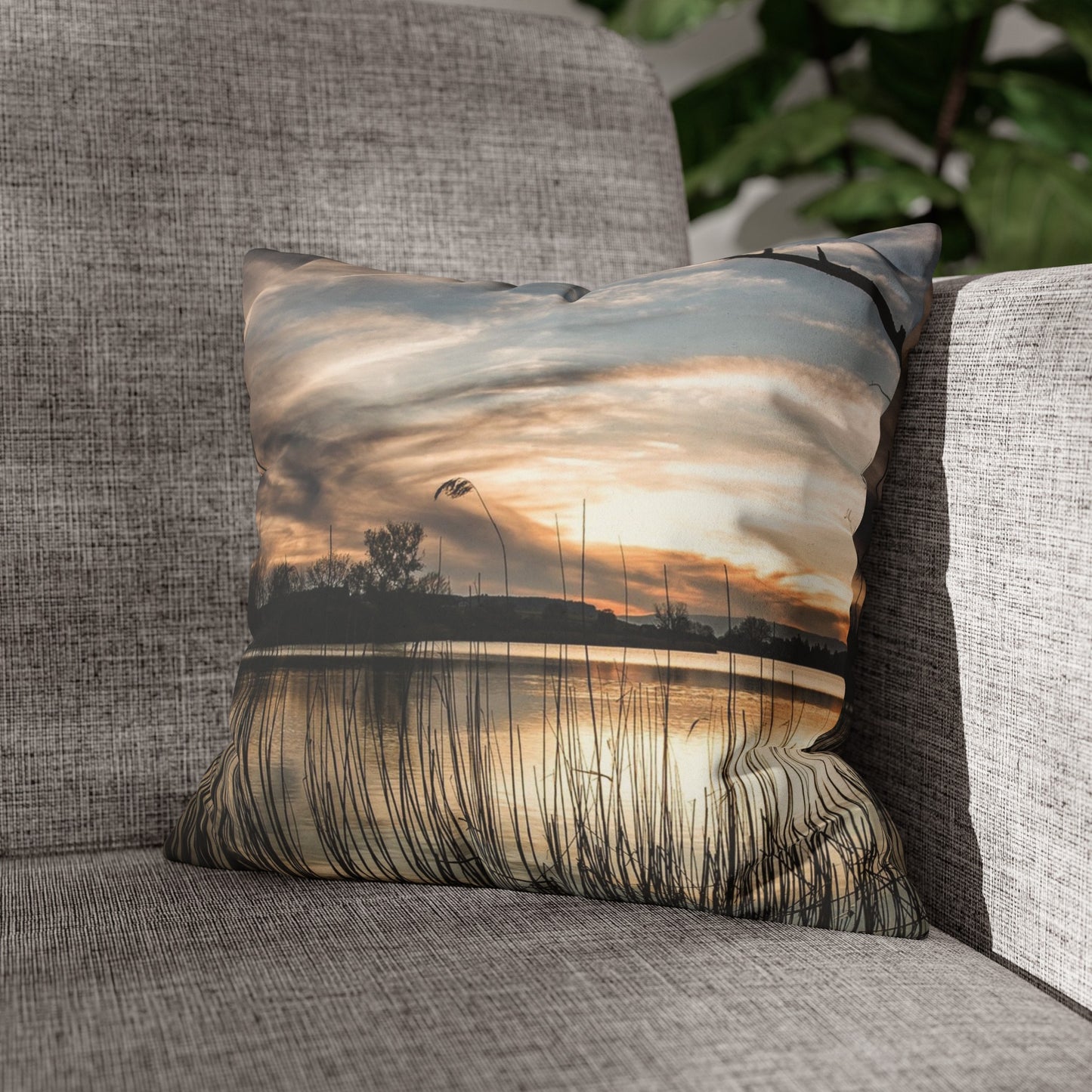 Faux Suede Square Pillowcase with Landscape