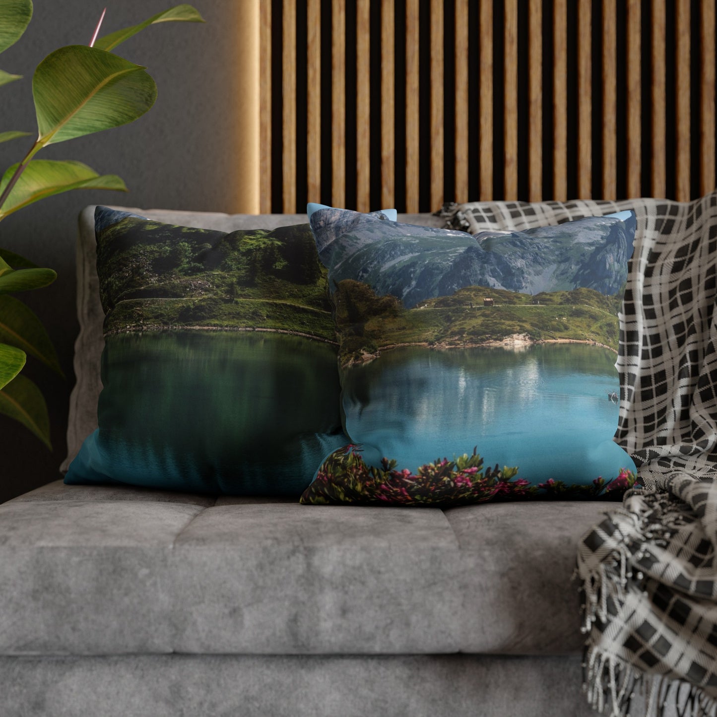 Faux Suede Square Pillowcase with Landscape