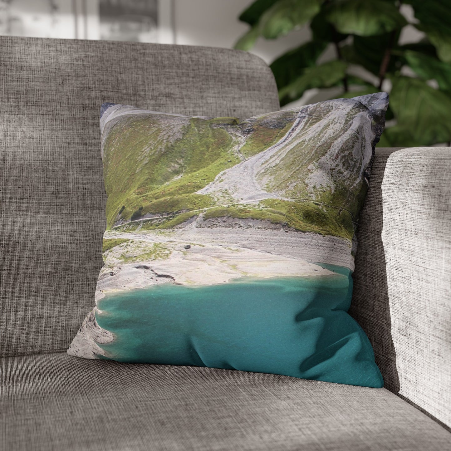 Faux Suede Square Pillowcase with Landscape