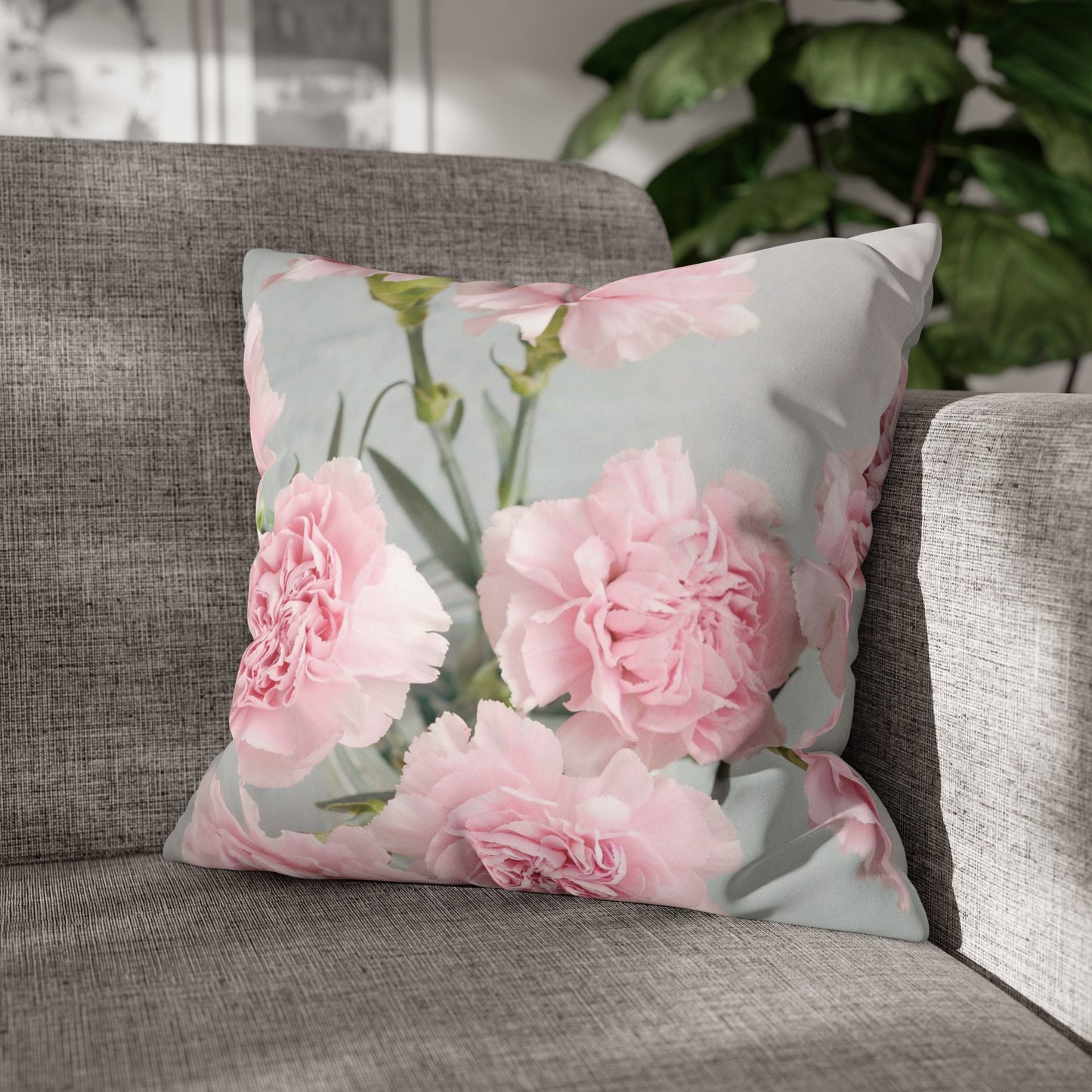 Floral Faux Suede Square Pillowcase