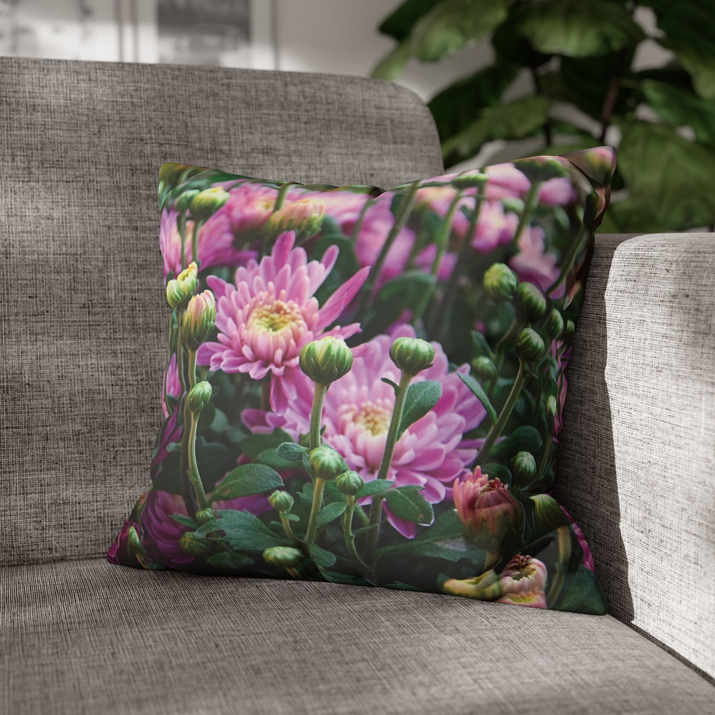 Floral Faux Suede Square Pillowcase