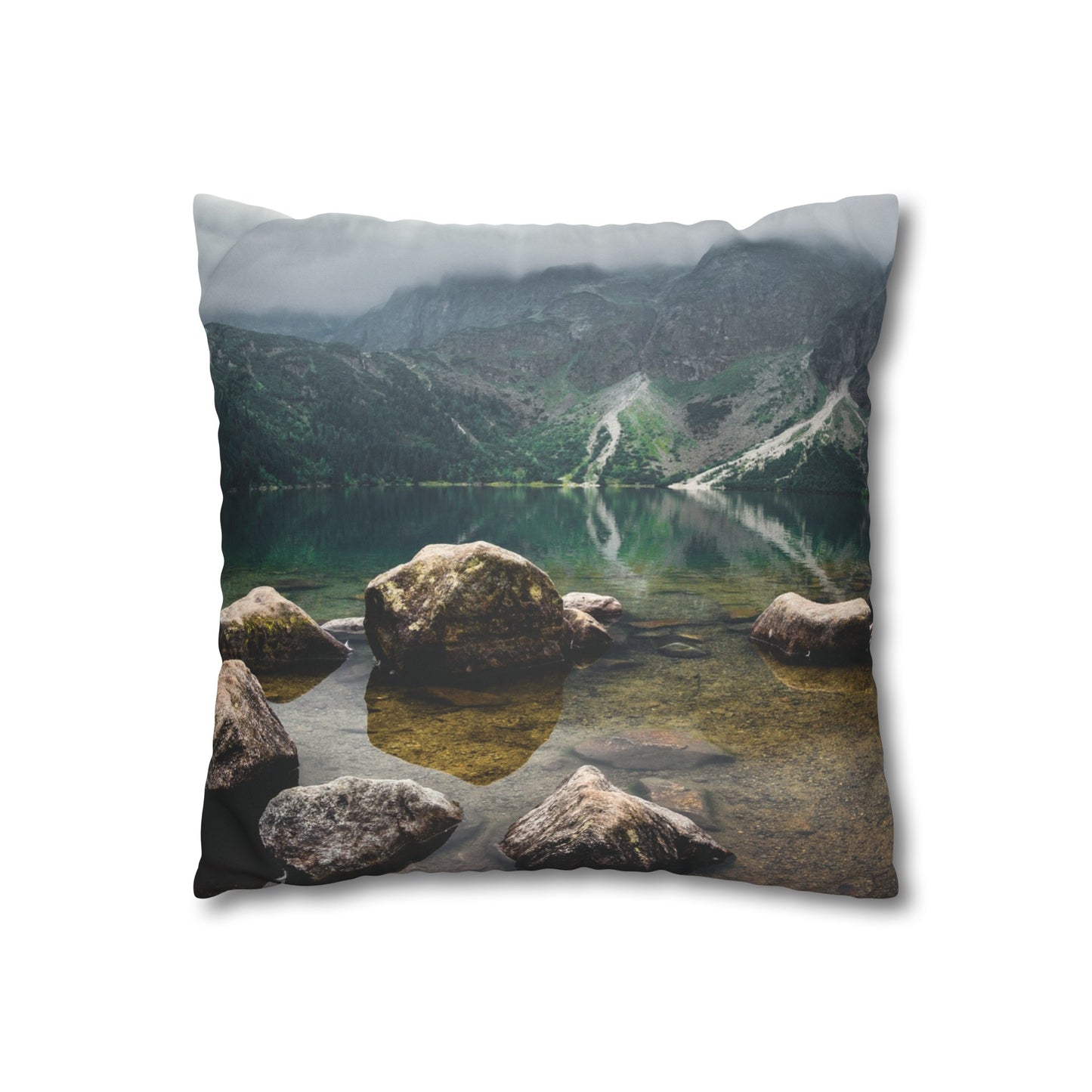 Faux Suede Square Pillowcase with Landscape