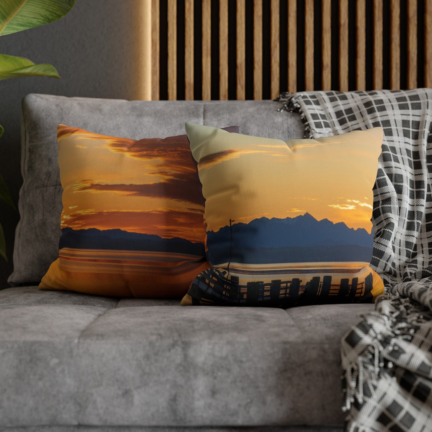 Faux Suede Square Pillowcase with Landscape