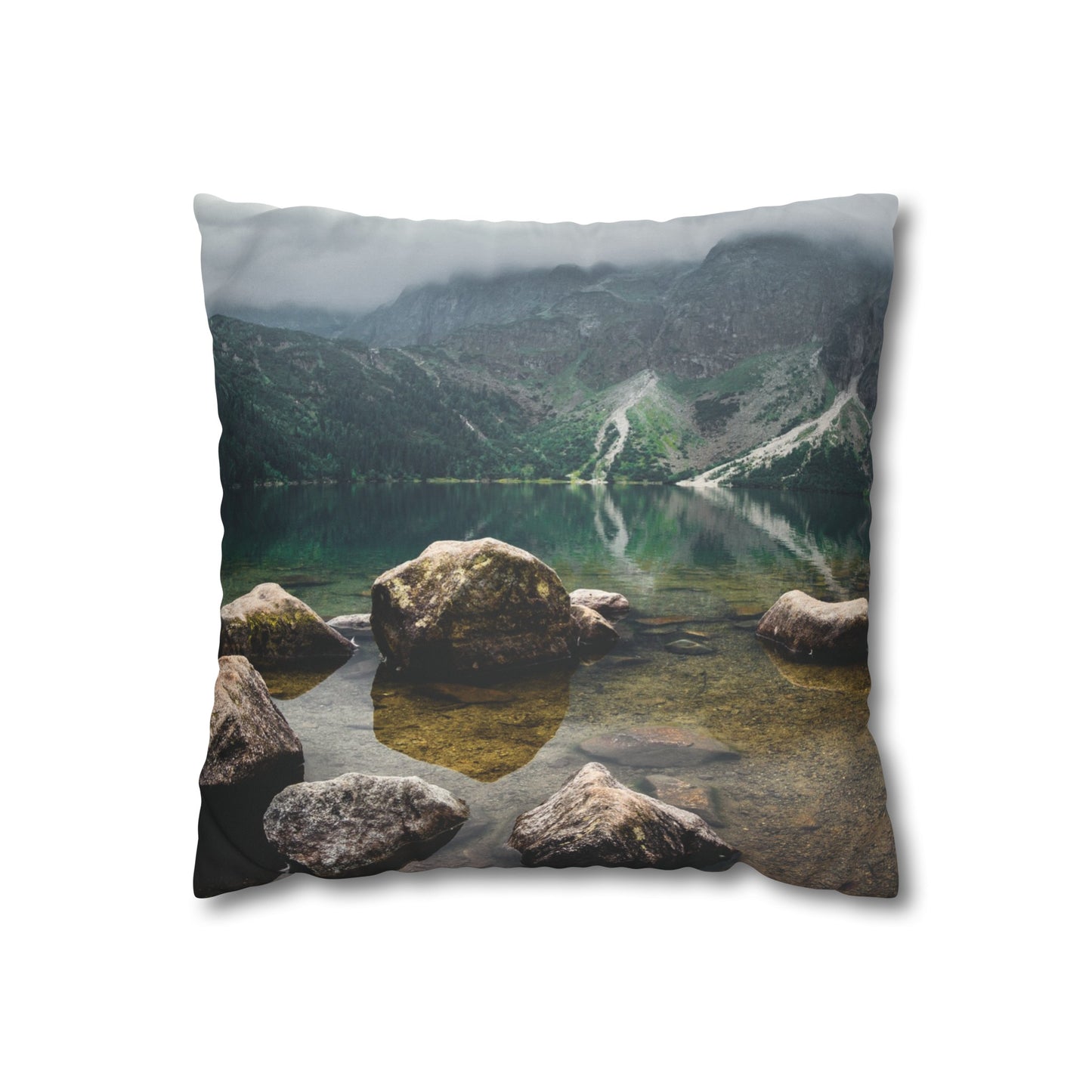 Faux Suede Square Pillowcase with Landscape