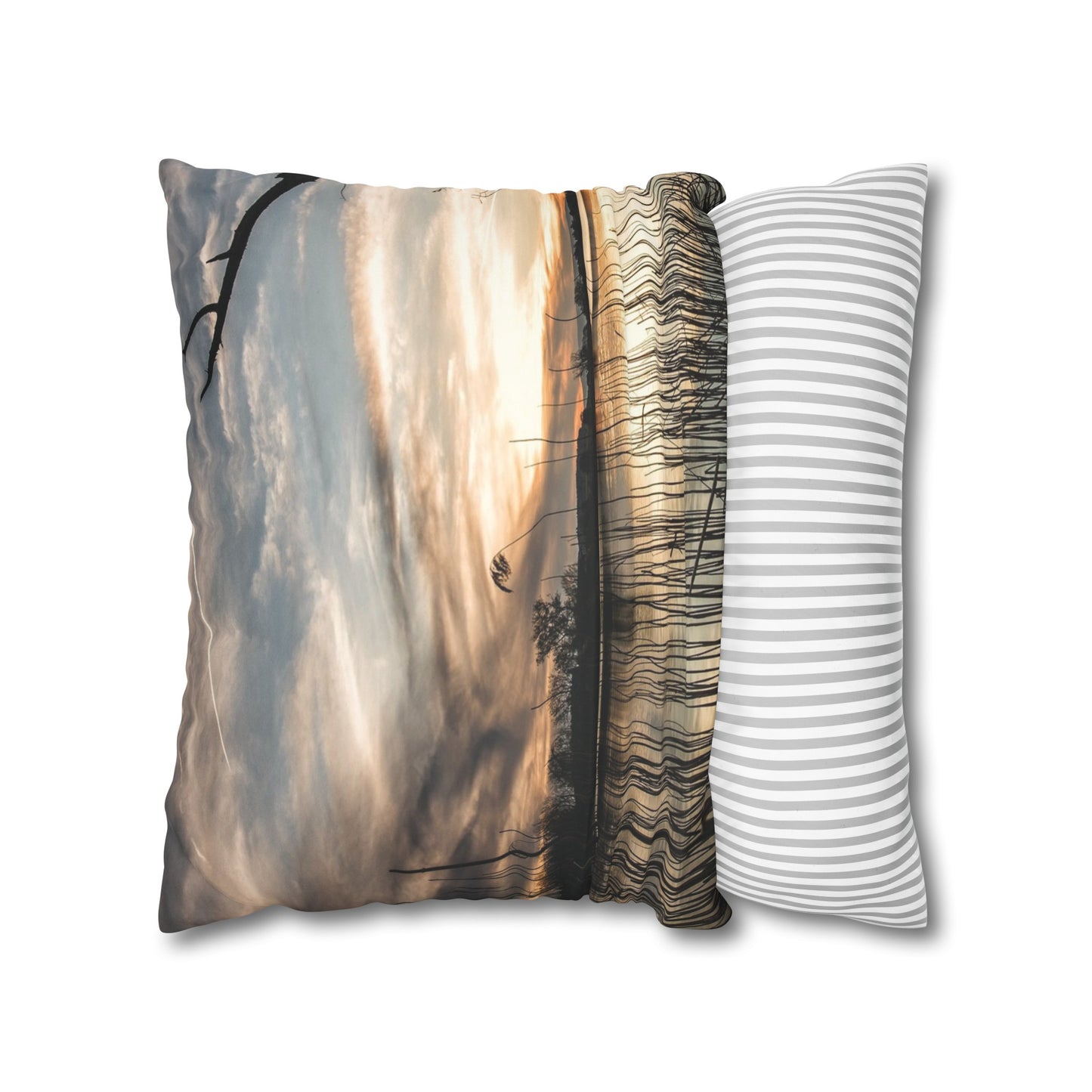 Faux Suede Square Pillowcase with Landscape