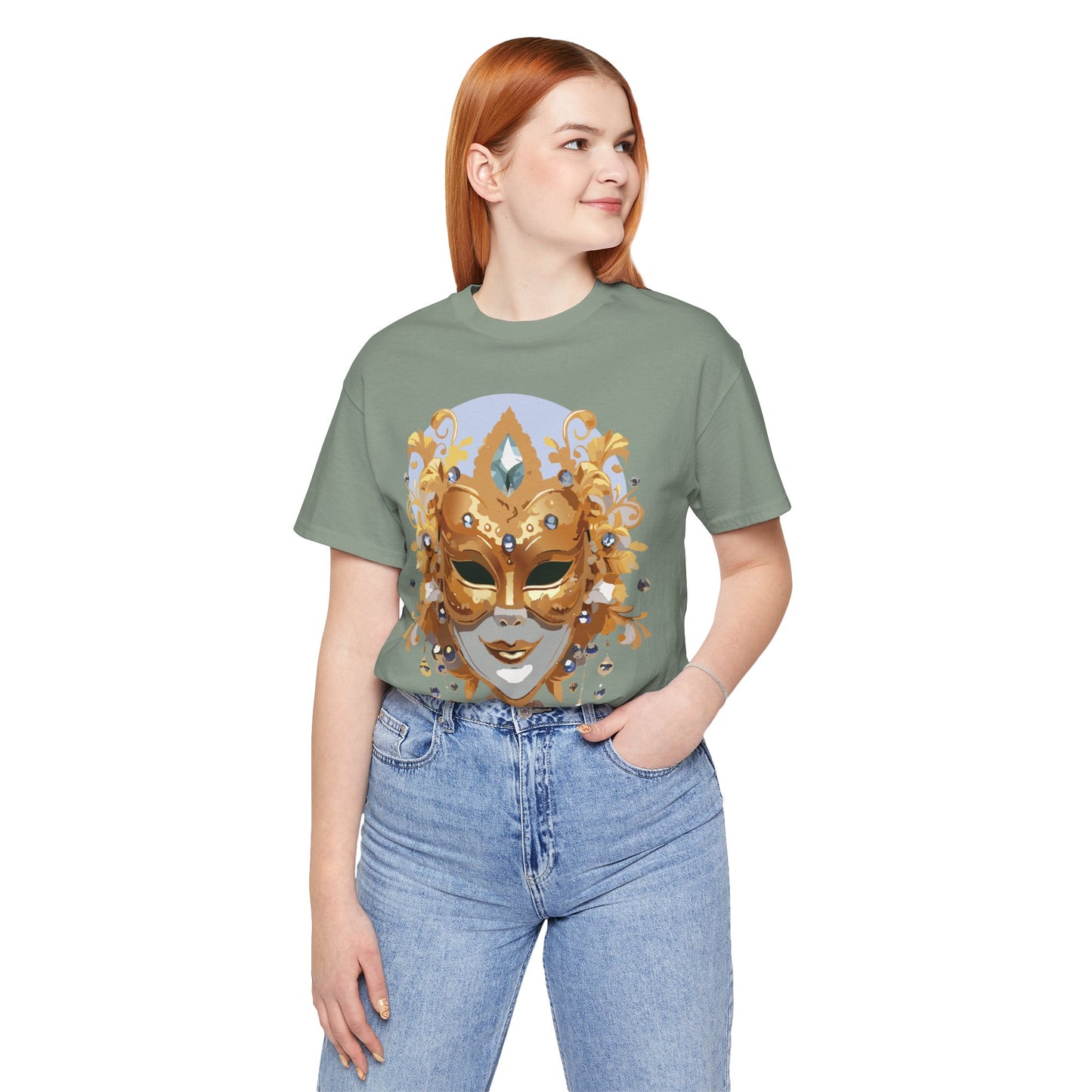 Mask Shirt, Shirt with Mask, Tee Shirt with Gold Face