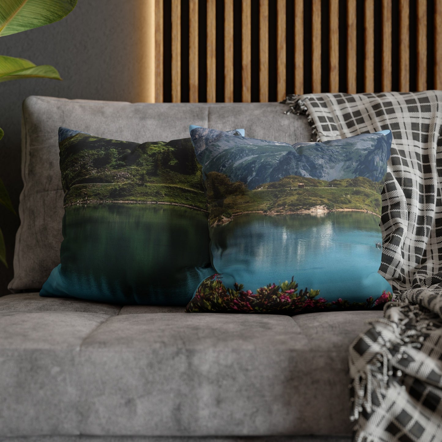 Faux Suede Square Pillowcase with Landscape