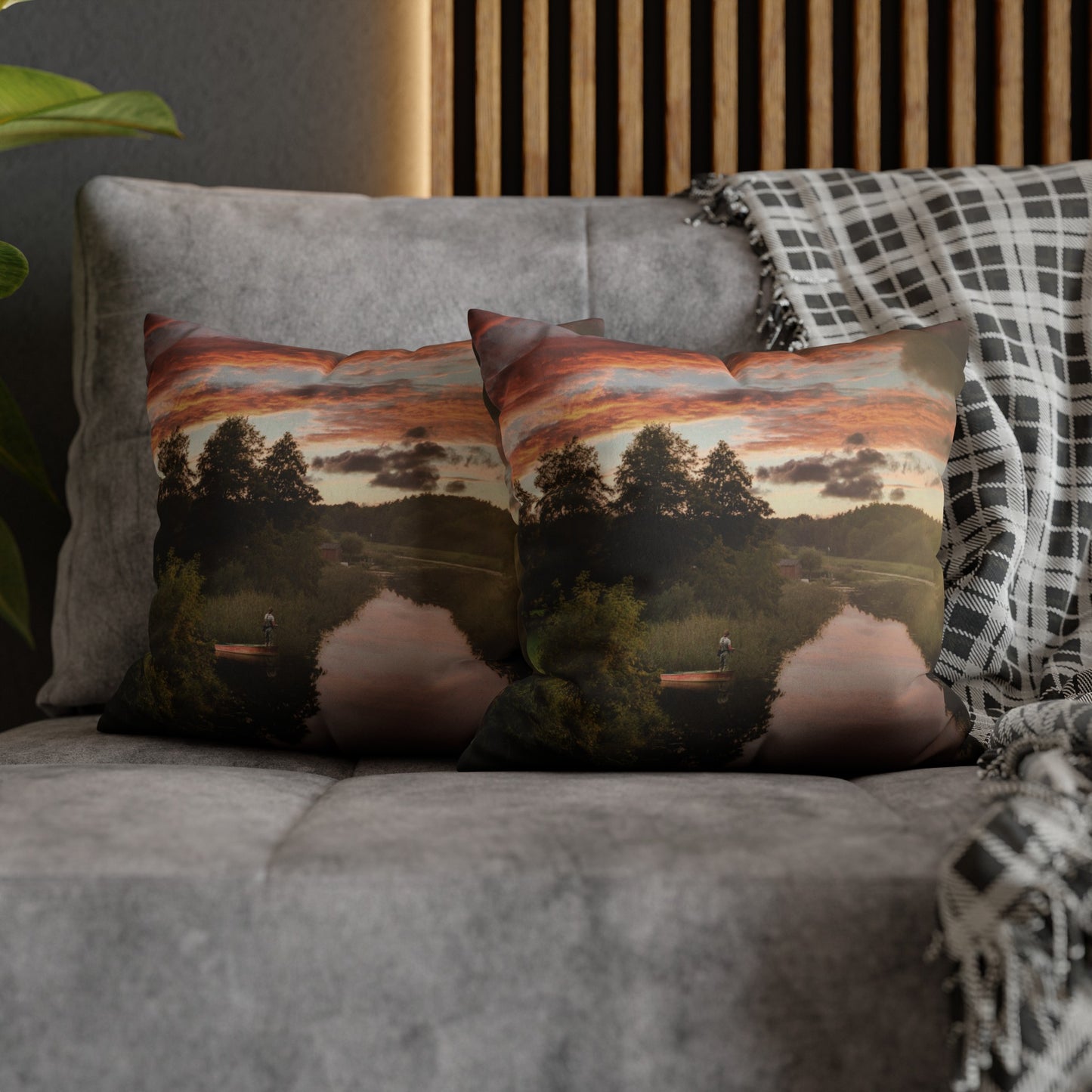 Faux Suede Square Pillowcase with Landscape