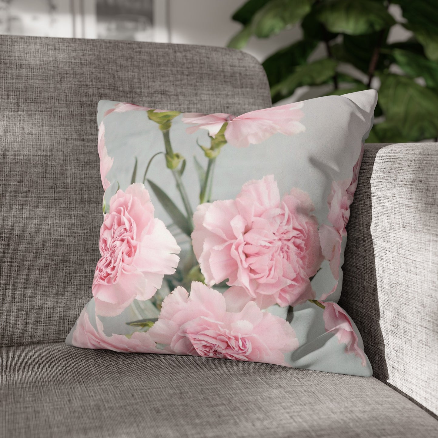 Floral Faux Suede Square Pillowcase