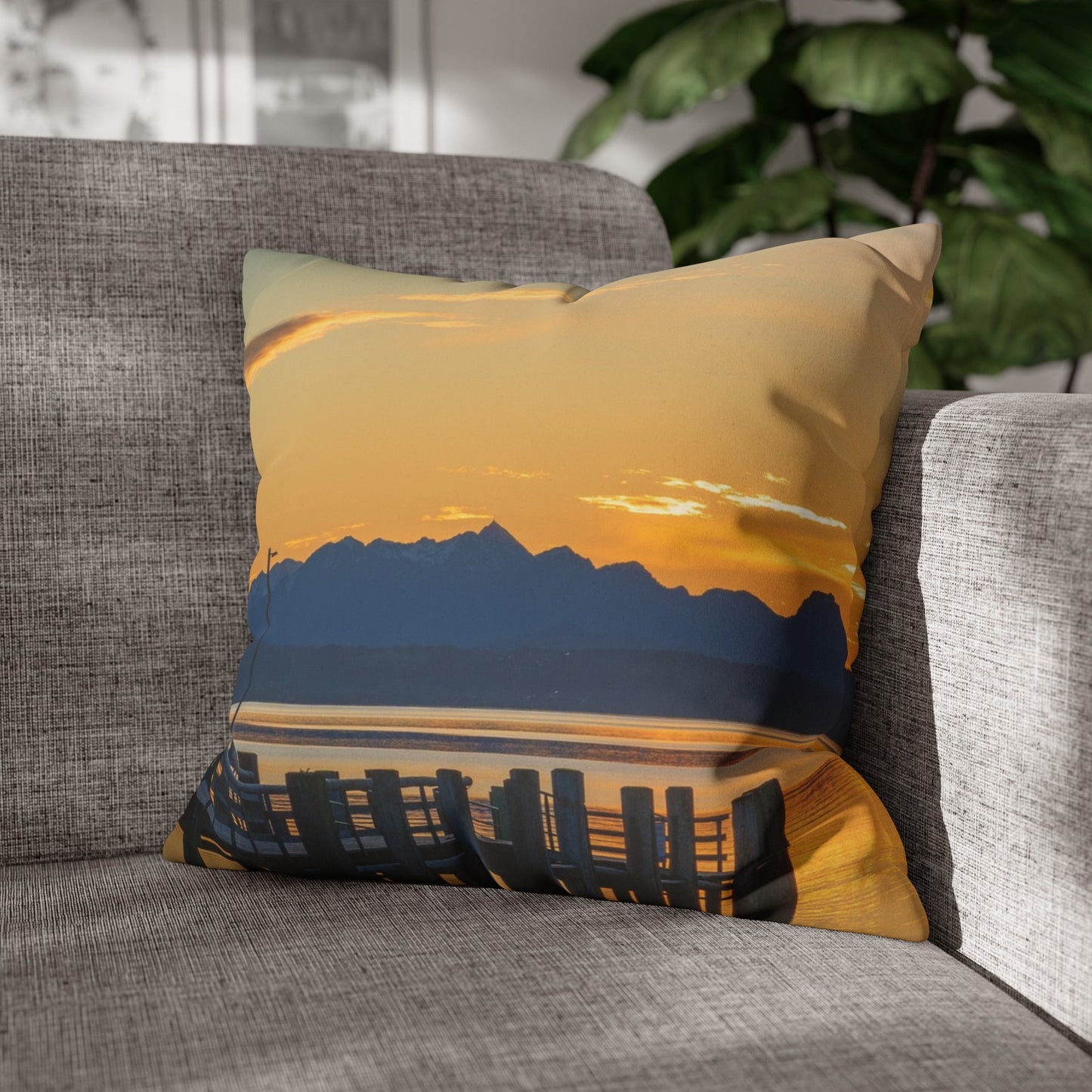 Faux Suede Square Pillowcase with Landscape