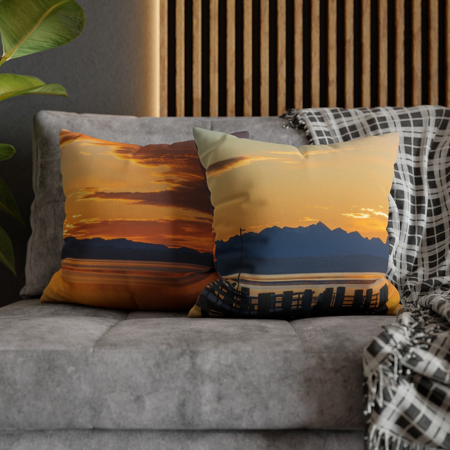 Faux Suede Square Pillowcase with Landscape