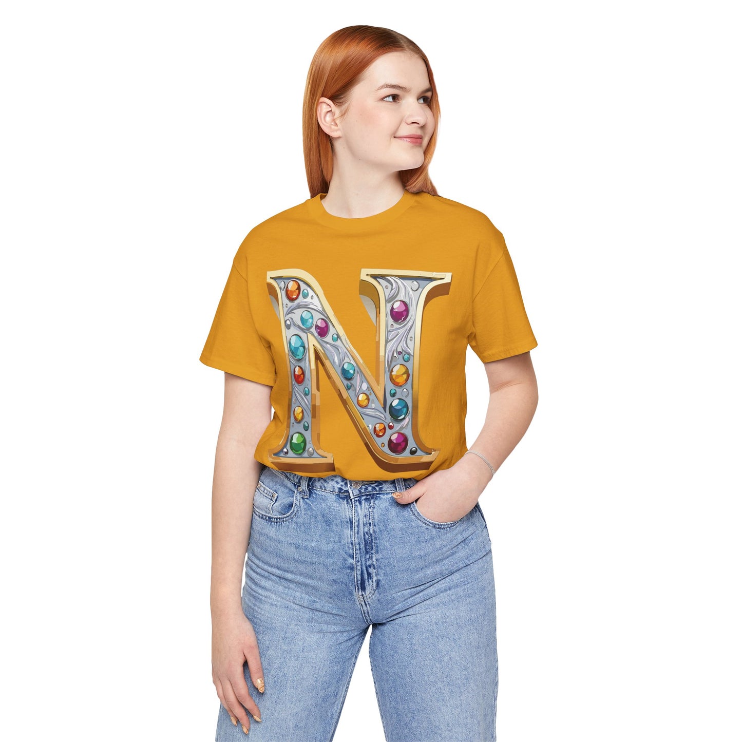 Letter Shirt, Shirt with Letters, Tee Shirt with Gold Letter, Shirt with Antique Letters