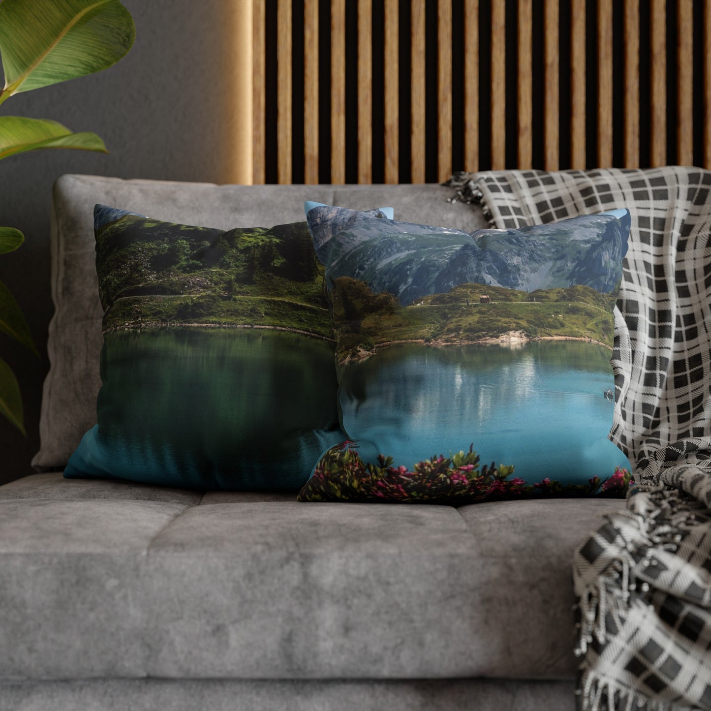 Faux Suede Square Pillowcase with Landscape