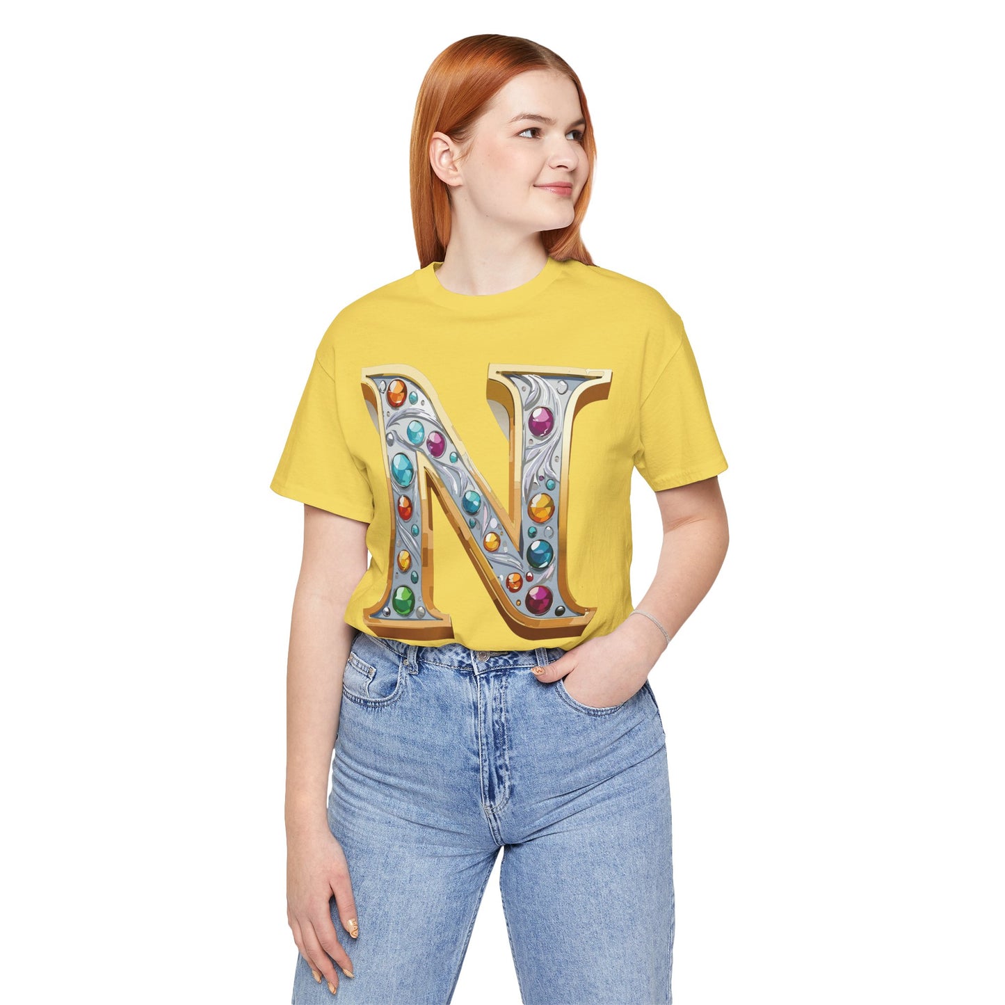 Letter Shirt, Shirt with Letters, Tee Shirt with Gold Letter, Shirt with Antique Letters