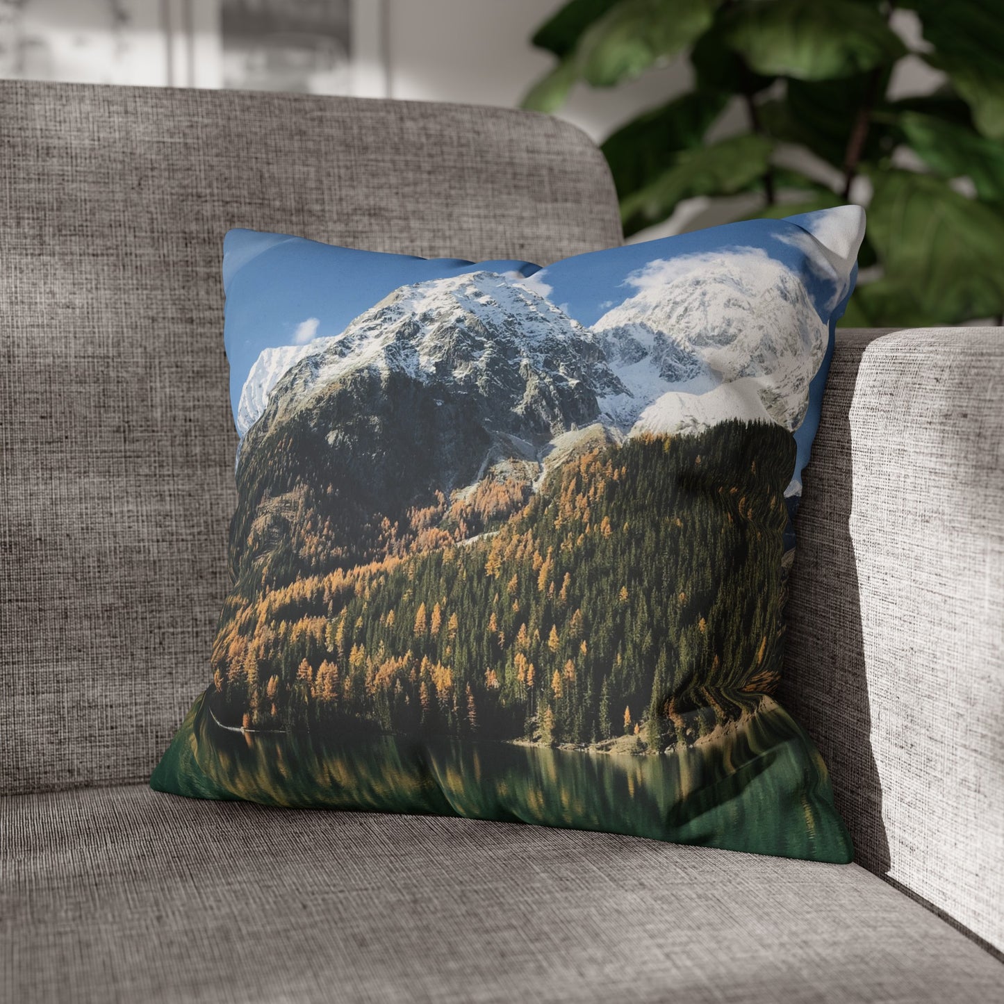 Faux Suede Square Pillowcase with Landscape