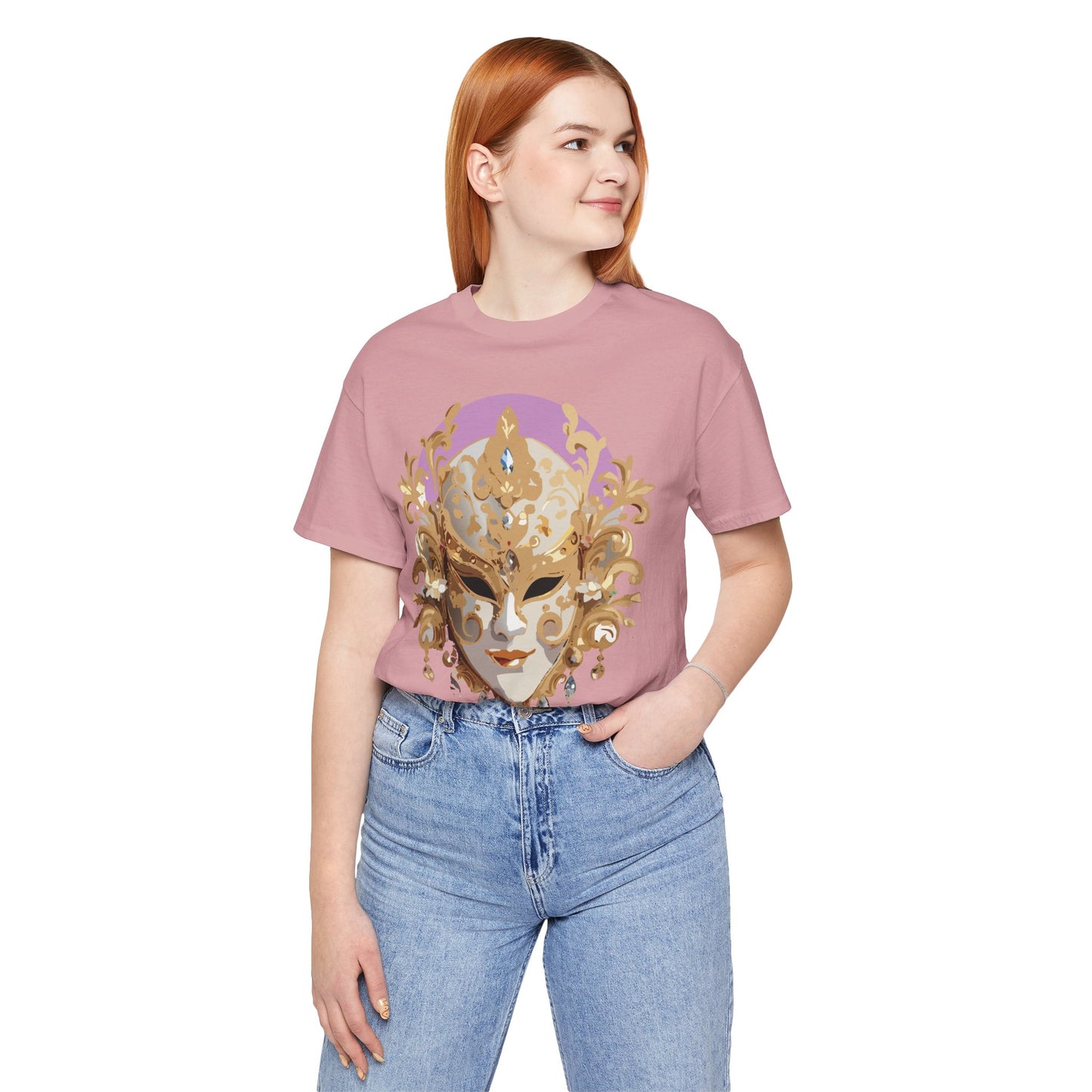 Mask Shirt, Shirt with Mask, Tee Shirt with Gold Face