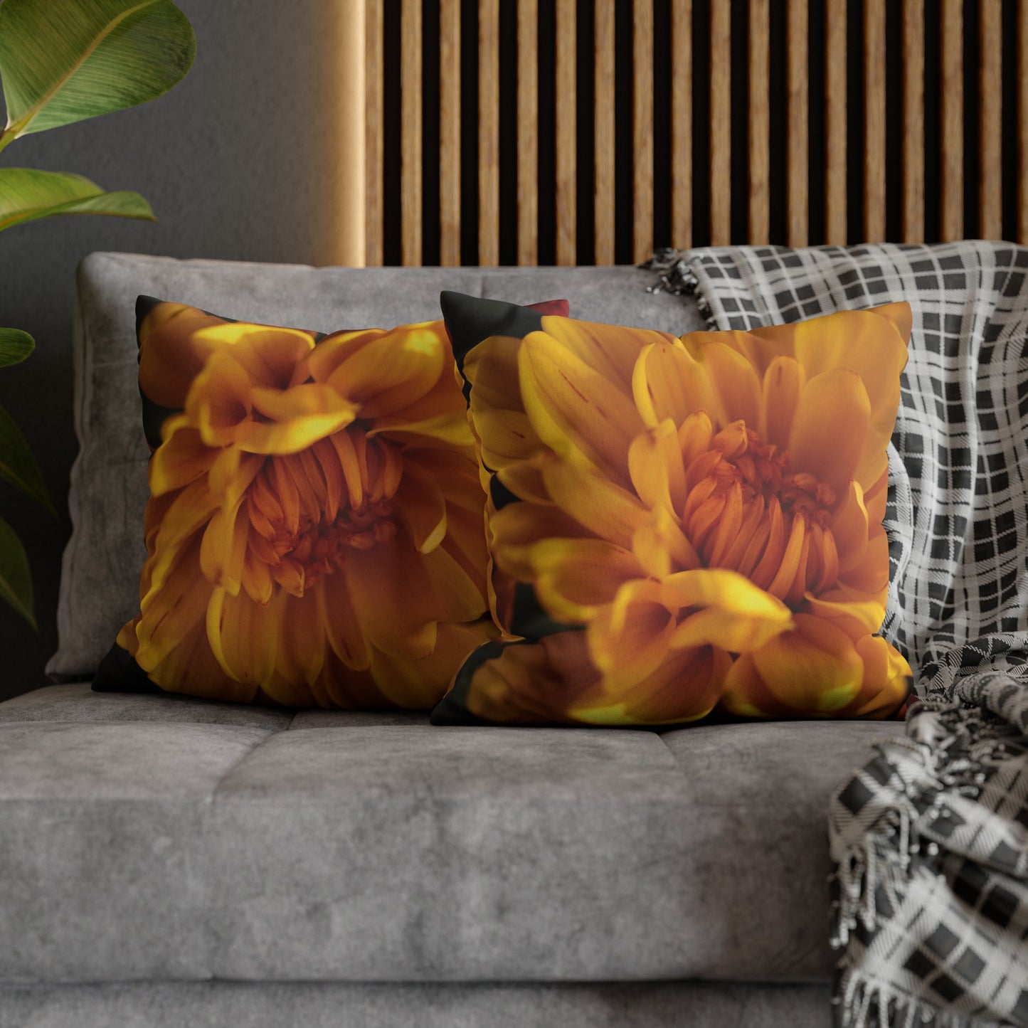 Floral Faux Suede Square Pillowcase