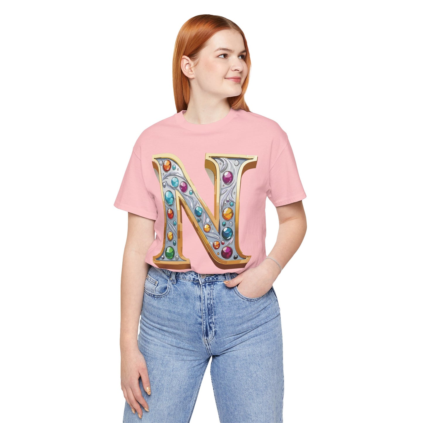 Letter Shirt, Shirt with Letters, Tee Shirt with Gold Letter, Shirt with Antique Letters