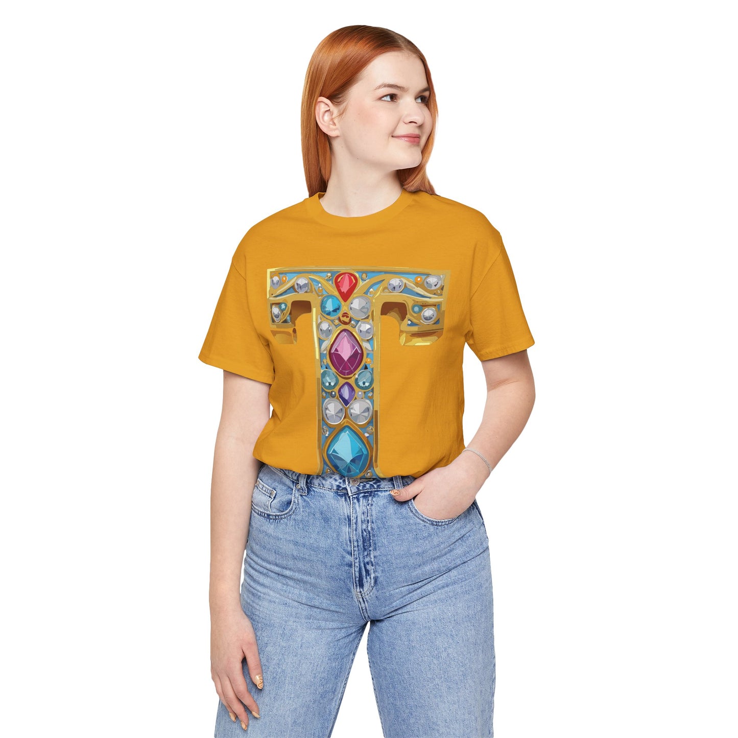 Letter Shirt, Shirt with Letters, Tee Shirt with Gold Letter, Shirt with Antique Letters