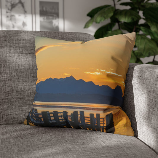 Faux Suede Square Pillowcase with Landscape