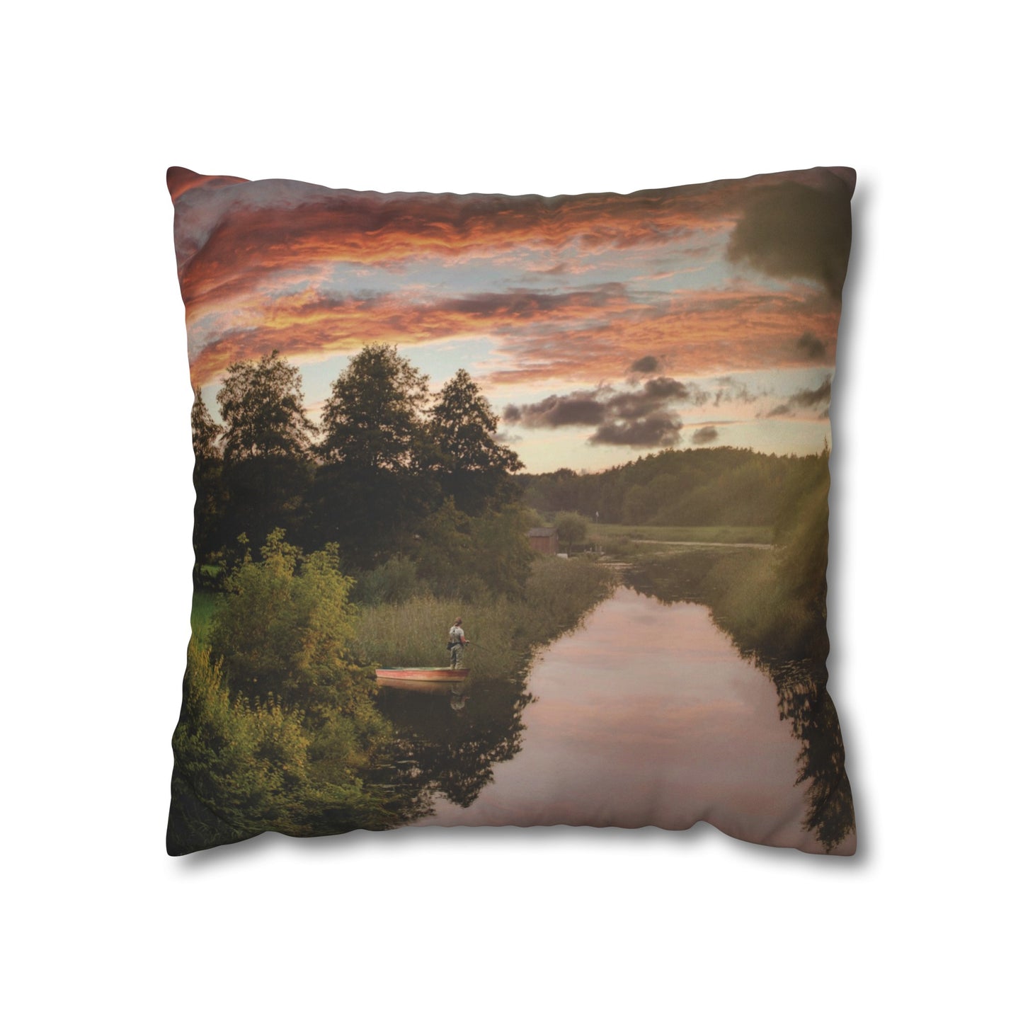 Faux Suede Square Pillowcase with Landscape