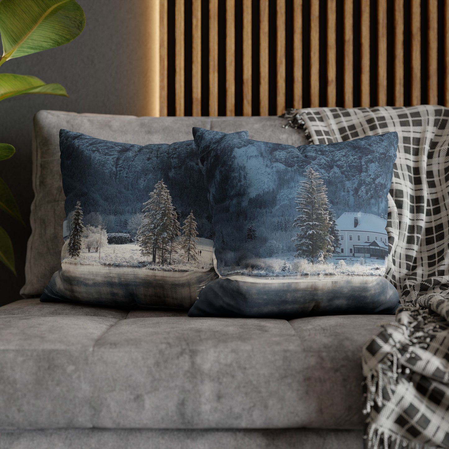 Faux Suede Square Pillowcase with Landscape