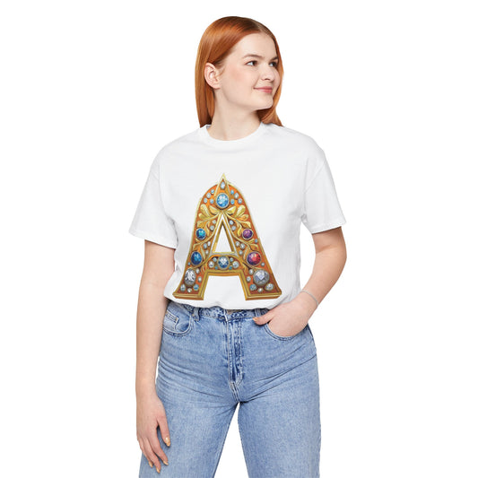 Letter Shirt, Shirt with Letters, Tee Shirt with Gold Letter, Shirt with Antique Letters