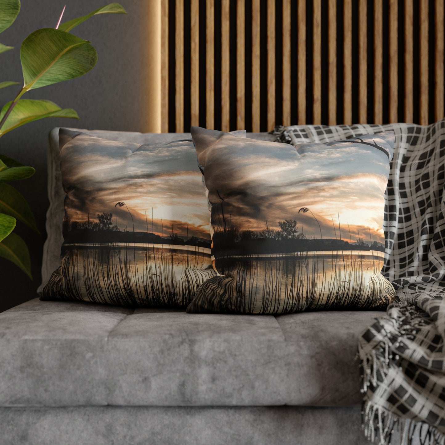 Faux Suede Square Pillowcase with Landscape