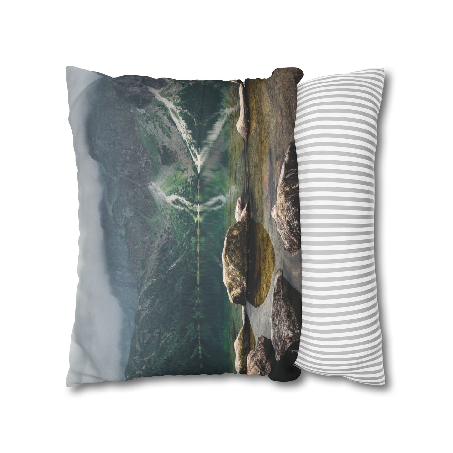 Faux Suede Square Pillowcase with Landscape