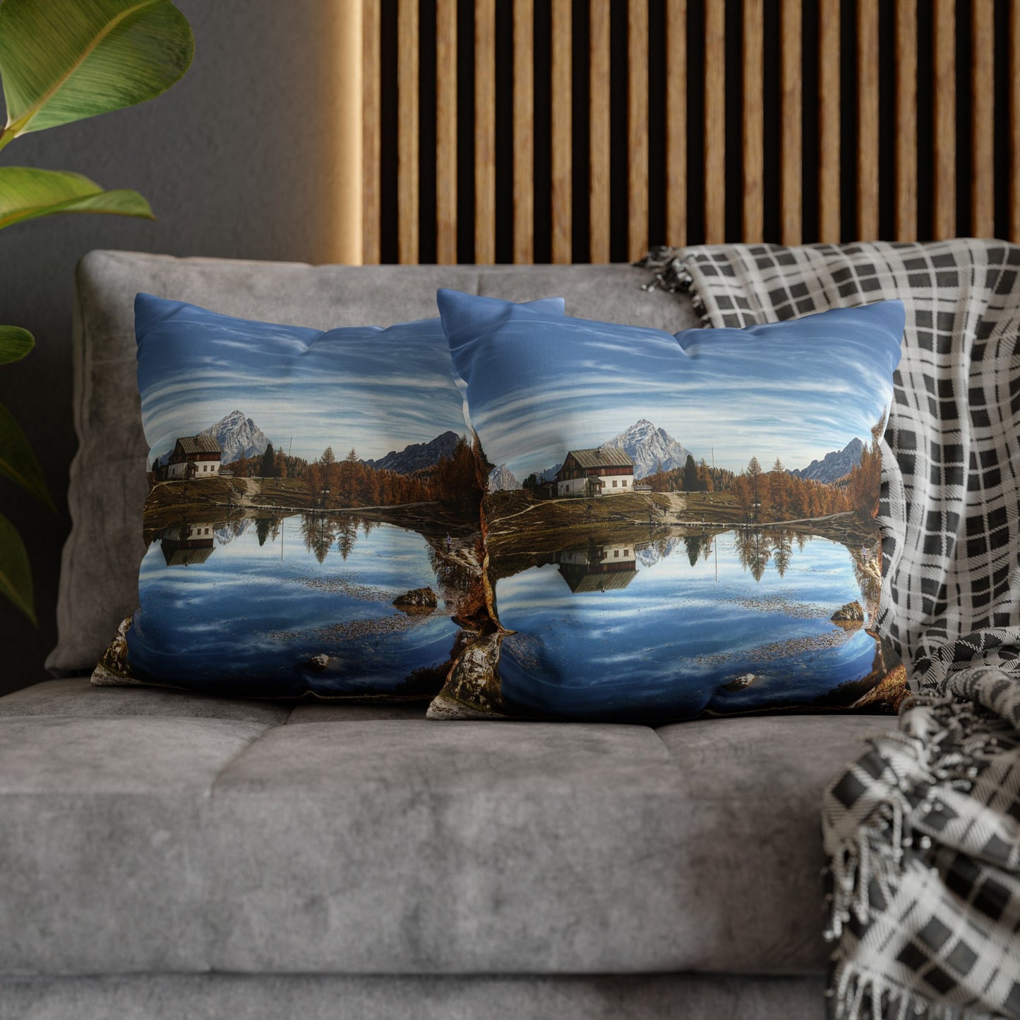 Faux Suede Square Pillowcase with Landscape