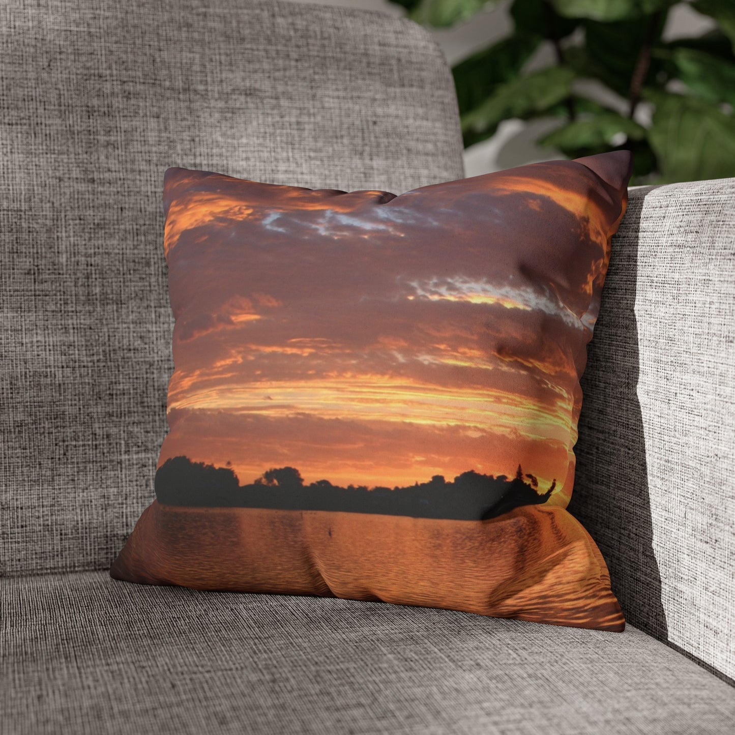 Faux Suede Square Pillowcase with Landscape