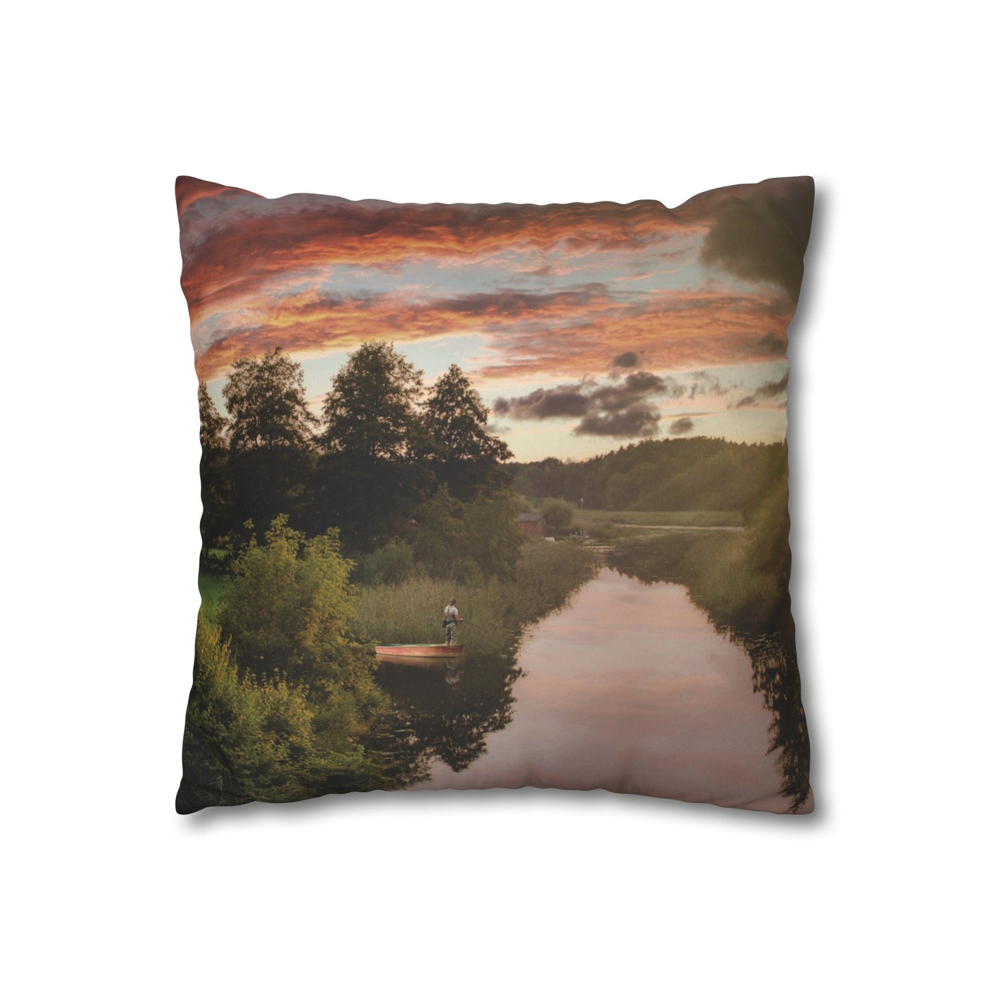 Faux Suede Square Pillowcase with Landscape