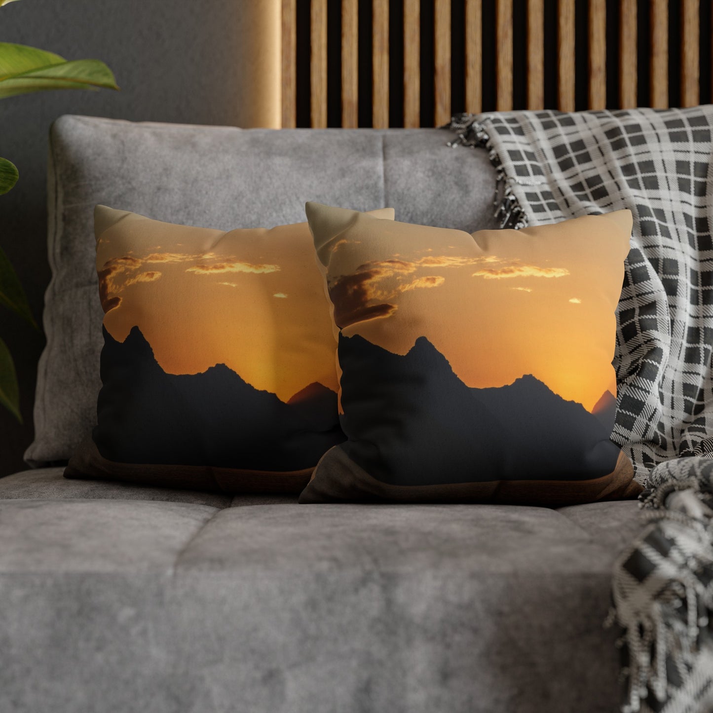 Faux Suede Square Pillowcase with Landscape