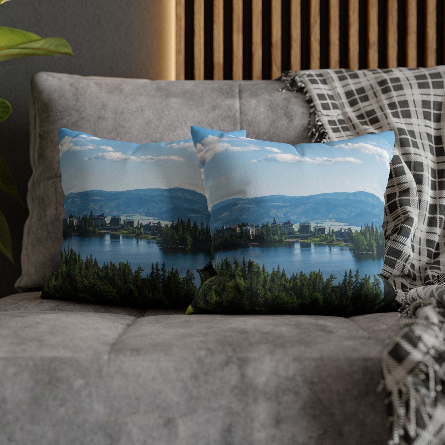 Faux Suede Square Pillowcase with Landscape