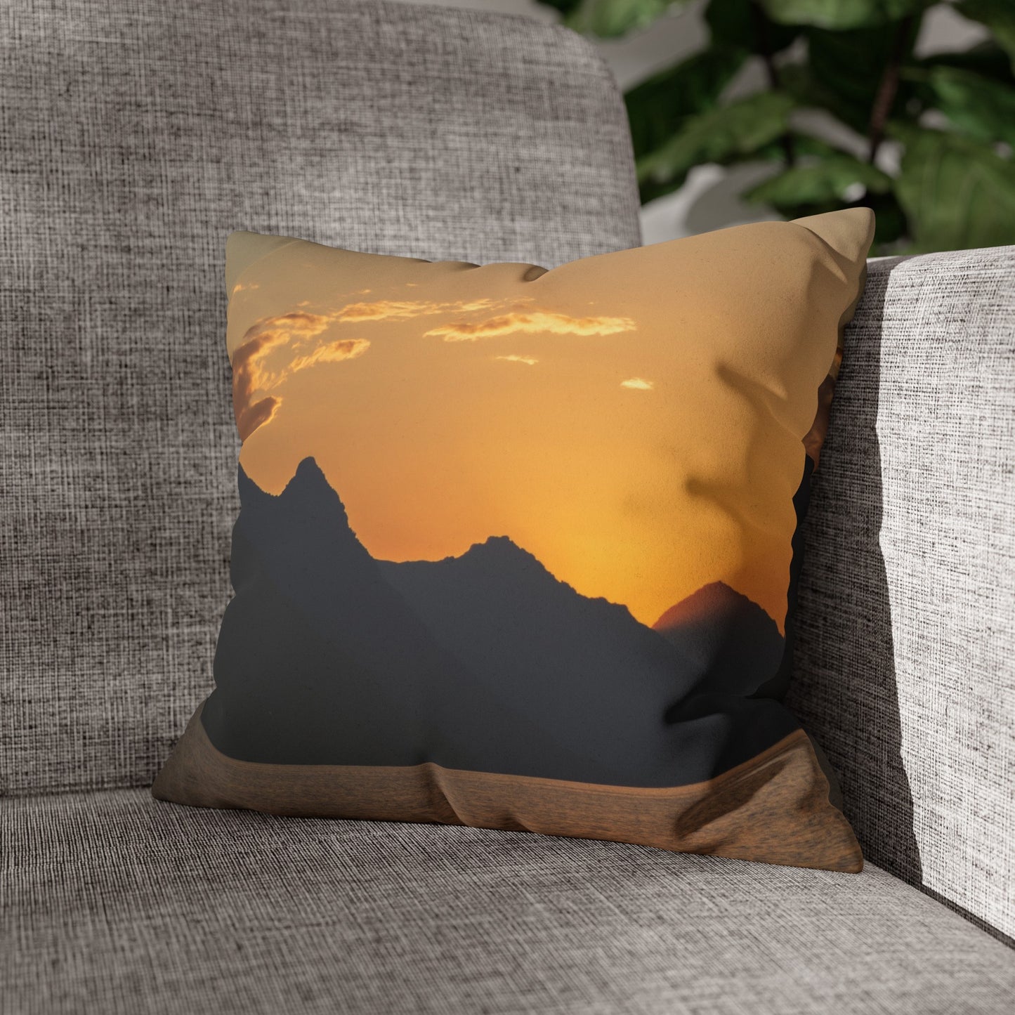 Faux Suede Square Pillowcase with Landscape