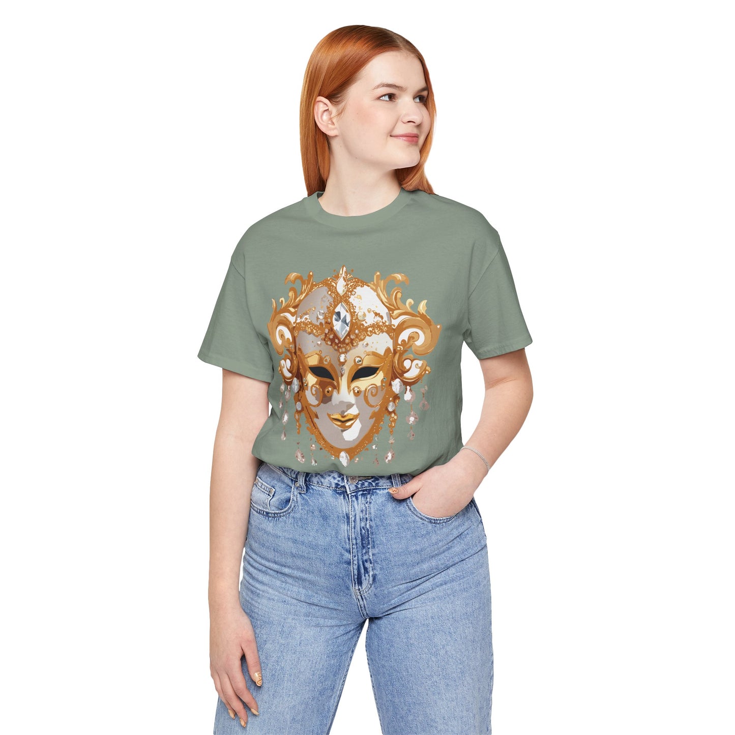 Mask Shirt, Shirt with Mask, Tee Shirt with Gold Face
